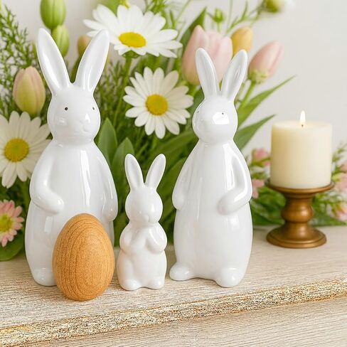 Qinyoung 3 Pcs Large Easter Ceramic Bunny Figurines Decor White Porcelain Modern Tabletop Desktop Bookshelf Adornments Unique Decor DIY Art Crafts Statues for Easter Spring Weddings Home(White) in Saudi Arabia