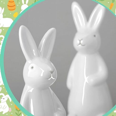 Qinyoung 3 Pcs Large Easter Ceramic Bunny Figurines Decor White Porcelain Modern Tabletop Desktop Bookshelf Adornments Unique Decor DIY Art Crafts Statues for Easter Spring Weddings Home(White) in Saudi Arabia