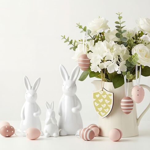 Qinyoung 3 Pcs Large Easter Ceramic Bunny Figurines Decor White Porcelain Modern Tabletop Desktop Bookshelf Adornments Unique Decor DIY Art Crafts Statues for Easter Spring Weddings Home(White) in Saudi Arabia
