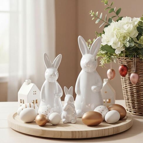 Qinyoung 3 Pcs Large Easter Ceramic Bunny Figurines Decor White Porcelain Modern Tabletop Desktop Bookshelf Adornments Unique Decor DIY Art Crafts Statues for Easter Spring Weddings Home(White) in Saudi Arabia