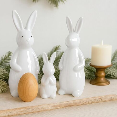 Qinyoung 3 Pcs Large Easter Ceramic Bunny Figurines Decor White Porcelain Modern Tabletop Desktop Bookshelf Adornments Unique Decor DIY Art Crafts Statues for Easter Spring Weddings Home(White) in Saudi Arabia