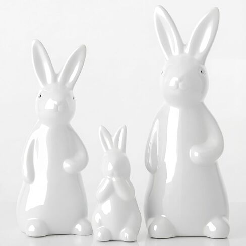 Qinyoung 3 Pcs Large Easter Ceramic Bunny Figurines Decor White Porcelain Modern Tabletop Desktop Bookshelf Adornments Unique Decor DIY Art Crafts Statues for Easter Spring Weddings Home(White) in Saudi Arabia