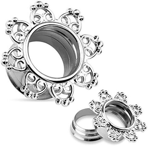 BodyJewelryOnline زوج من أنفاق ثقب الأذن - قلوب قبلية مخرمة 316L فولاذية مزدوجة مضيئة in Kuwait