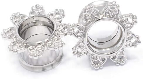 BodyJewelryOnline Pair of Ear Piercing Tunnels - Tribal Hearts Filigree 316L Steel Double Flare in Saudi Arabia