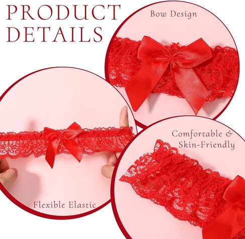 2PCS Red Lace Bow Thigh Garter, Red Wedding Garters for Bride Stretch Thigh Lace Bowknot Garter Bowknot Elastic Leg Ring Wedding Party Porm Body Accessories for Women Girls in Saudi Arabia