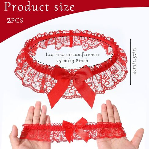 2PCS Red Lace Bow Thigh Garter, Red Wedding Garters for Bride Stretch Thigh Lace Bowknot Garter Bowknot Elastic Leg Ring Wedding Party Porm Body Accessories for Women Girls in Saudi Arabia