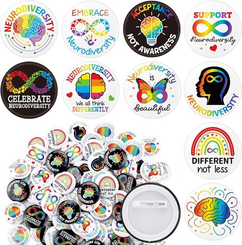 Kigeli 100 Pcs Neurodiversity Pins Celebrate Neurodiversity Brain Buttons Autism Rainbow Badge Words World Autism Awareness Day Brooch Special Education Supply for Clothe Bag Accessories in Saudi Arabia