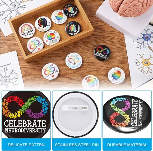Kigeli 100 Pcs Neurodiversity Pins Celebrate Neurodiversity Brain Buttons Autism Rainbow Badge Words World Autism Awareness Day Brooch Special Education Supply for Clothe Bag Accessories in Saudi Arabia