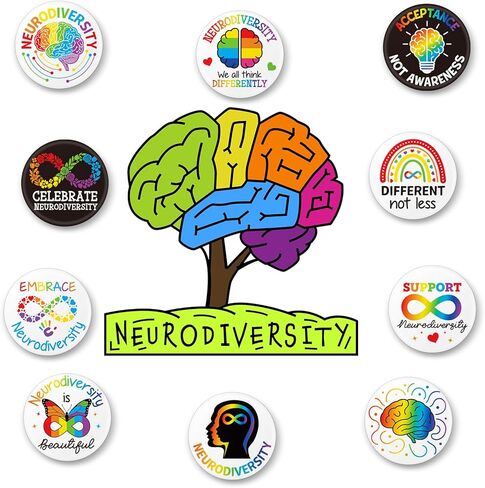 Kigeli 100 Pcs Neurodiversity Pins Celebrate Neurodiversity Brain Buttons Autism Rainbow Badge Words World Autism Awareness Day Brooch Special Education Supply for Clothe Bag Accessories in Saudi Arabia