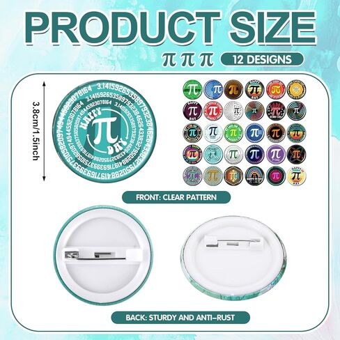 Kigeli 120 Pcs Pi Day Pins Math π Round Badge Pins Bulk International Day of Mathematics Decoration for School Party Activity Clothing Bag Accessories for Math Lover Back to School Gift in Saudi Arabia