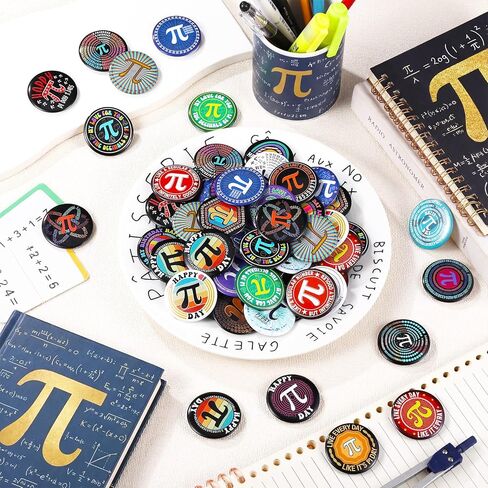 Kigeli 120 Pcs Pi Day Pins Math π Round Badge Pins Bulk International Day of Mathematics Decoration for School Party Activity Clothing Bag Accessories for Math Lover Back to School Gift in Saudi Arabia