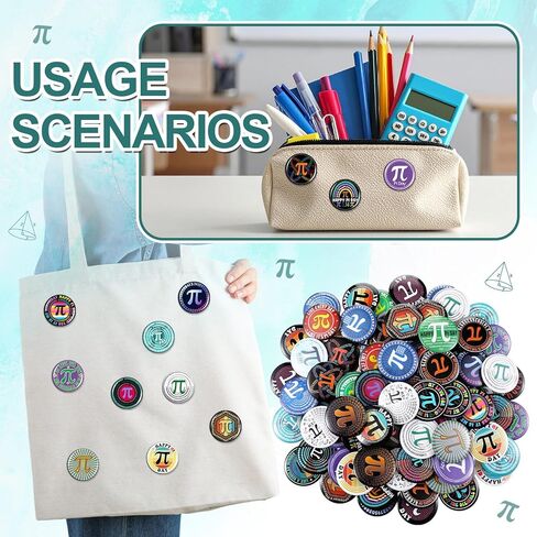 Kigeli 120 Pcs Pi Day Pins Math π Round Badge Pins Bulk International Day of Mathematics Decoration for School Party Activity Clothing Bag Accessories for Math Lover Back to School Gift in Saudi Arabia