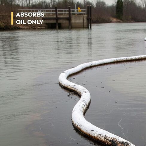 زيت جاهز للانسكاب فقط ذراع ماصة مقاس 5 بوصات × 10 بوصات (4 عبوات) - كارهة للماء، تمتص ما يصل إلى 11 جالونًا لكل ذراع ذراع ماصة قابلة للربط لاحتواء انسكاب الزيت والوقود على الماء/الأرض - جوارب ماصة - أبيض in Kuwait