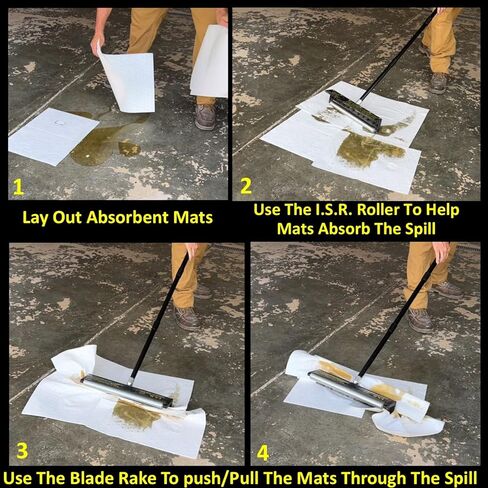 Industrial Spill Rake Oil Floor Dry Absorbent Granular Mats Pads Socks Cleanup Industrial Spill Rake I.S.R. Specialized Tool Equipped With A Roller To Push Down Absorbents & A Flat Rake Fast Cleanup in Saudi Arabia