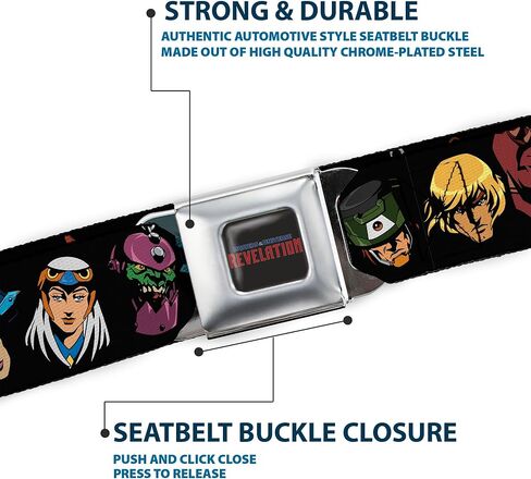 Masters of the Universe Belt, Seatbelt Buckle Belt, Masters of the Universe Eleven Character Faces Black, Adjustable in Saudi Arabia
