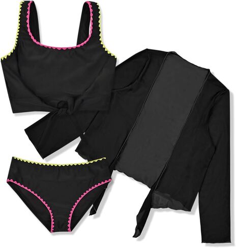 Mirawise Girls Bathing Suit Beach Bikini Swimsuit Set Tie Front 3 Piece Swimwear with Cover Up for 6-13Y in Saudi Arabia