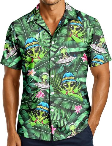 Hawaiian Shirt for Men Funny Print Tropical Beach Shirts Casual Summer Button Down Short Sleeve Vacation Outfits in Saudi Arabia