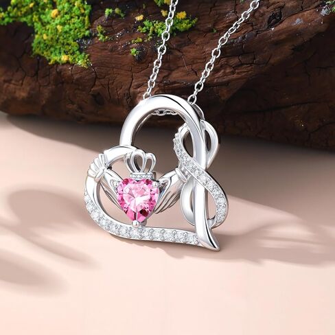 Claddagh قلادة إنفينيتي للنساء، S925 فضة مطلية بالذهب الأبيض جوهرة الميلاد إنفينيتي الحب القلب قلادة قلادة المجوهرات الأيرلندية هدية عيد ميلاد الذكرى السنوية in Kuwait