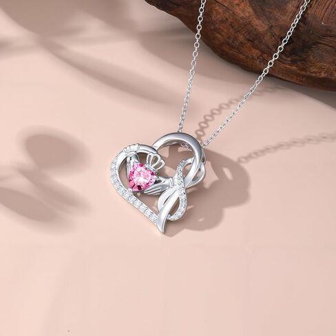 Claddagh قلادة إنفينيتي للنساء، S925 فضة مطلية بالذهب الأبيض جوهرة الميلاد إنفينيتي الحب القلب قلادة قلادة المجوهرات الأيرلندية هدية عيد ميلاد الذكرى السنوية in Kuwait