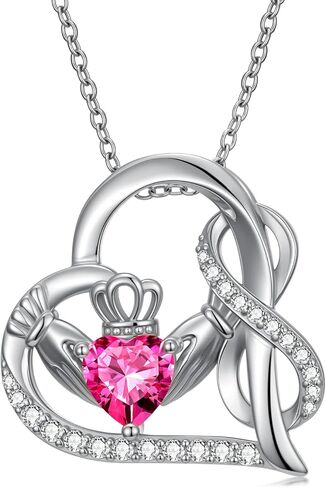 Claddagh قلادة إنفينيتي للنساء، S925 فضة مطلية بالذهب الأبيض جوهرة الميلاد إنفينيتي الحب القلب قلادة قلادة المجوهرات الأيرلندية هدية عيد ميلاد الذكرى السنوية in Kuwait