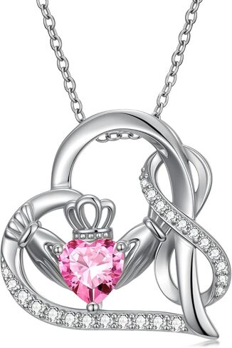 Claddagh قلادة إنفينيتي للنساء، S925 فضة مطلية بالذهب الأبيض جوهرة الميلاد إنفينيتي الحب القلب قلادة قلادة المجوهرات الأيرلندية هدية عيد ميلاد الذكرى السنوية in Kuwait