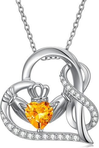 Claddagh قلادة إنفينيتي للنساء، S925 فضة مطلية بالذهب الأبيض جوهرة الميلاد إنفينيتي الحب القلب قلادة قلادة المجوهرات الأيرلندية هدية عيد ميلاد الذكرى السنوية in Kuwait