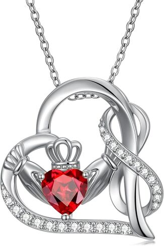 Claddagh قلادة إنفينيتي للنساء، S925 فضة مطلية بالذهب الأبيض جوهرة الميلاد إنفينيتي الحب القلب قلادة قلادة المجوهرات الأيرلندية هدية عيد ميلاد الذكرى السنوية in Kuwait