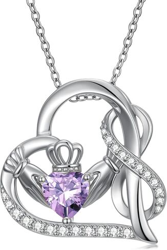 Claddagh قلادة إنفينيتي للنساء، S925 فضة مطلية بالذهب الأبيض جوهرة الميلاد إنفينيتي الحب القلب قلادة قلادة المجوهرات الأيرلندية هدية عيد ميلاد الذكرى السنوية in Kuwait