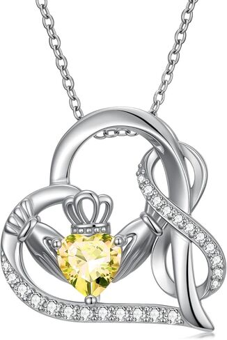 Claddagh قلادة إنفينيتي للنساء، S925 فضة مطلية بالذهب الأبيض جوهرة الميلاد إنفينيتي الحب القلب قلادة قلادة المجوهرات الأيرلندية هدية عيد ميلاد الذكرى السنوية in Kuwait