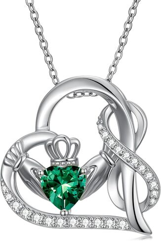 Claddagh قلادة إنفينيتي للنساء، S925 فضة مطلية بالذهب الأبيض جوهرة الميلاد إنفينيتي الحب القلب قلادة قلادة المجوهرات الأيرلندية هدية عيد ميلاد الذكرى السنوية in Kuwait