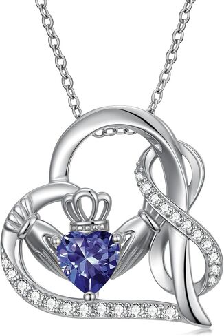 Claddagh قلادة إنفينيتي للنساء، S925 فضة مطلية بالذهب الأبيض جوهرة الميلاد إنفينيتي الحب القلب قلادة قلادة المجوهرات الأيرلندية هدية عيد ميلاد الذكرى السنوية in Kuwait