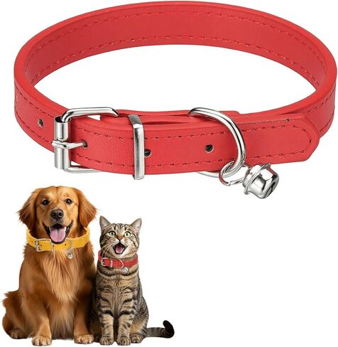 طوق الكلب مع جرس ، Pu Leather Cat Pet Basic Soft Packed Poxleble ، 16 "(Red ، 1 pcs) ، مخصص لقطن الشاي/الكلب الصغير/القطط الصغيرة/الحيوانات الصغيرة in Kuwait