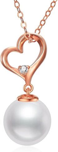 14K Gold Heart Necklace for Women, Dainty Gold Freshwater Cultured Pearl Pendant with Love Heart Shape Forever Love Jewelry Gift for Her,Mom, Wife 18" in Saudi Arabia