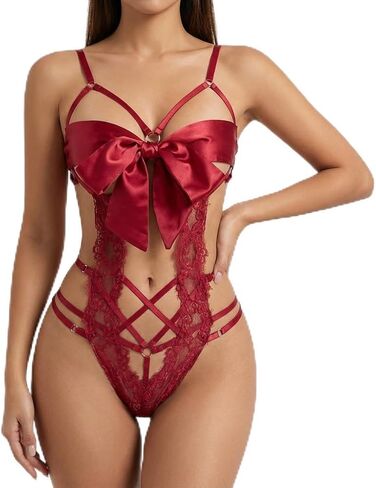 مجموعة الملابس الداخلية النسائية المثيرة Unwrap Me ربطة عنق الملابس الداخلية الدانتيل السلس الشريط الملابس الداخلية للسيدات عيد الحب الزي الأحمر in Kuwait