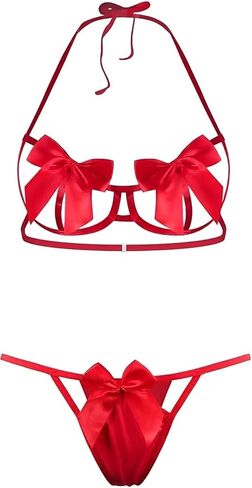 مجموعة الملابس الداخلية النسائية المثيرة Unwrap Me ربطة عنق الملابس الداخلية الدانتيل السلس الشريط الملابس الداخلية للسيدات عيد الحب الزي الأحمر in Kuwait