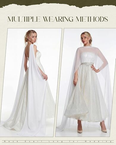 Bridal Neck Scarf Long for Wedding 157 Inch White Chiffon Veil Scarf for Bride Minimalist Tulle Wrap for Ceremony Elopement Evening Dress Reception Bridal Portrait in Kuwait