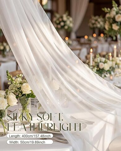 Bridal Neck Scarf Long for Wedding 157 Inch White Chiffon Veil Scarf for Bride Minimalist Tulle Wrap for Ceremony Elopement Evening Dress Reception Bridal Portrait in Kuwait