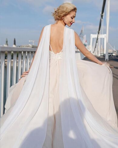 Bridal Neck Scarf Long for Wedding 157 Inch White Chiffon Veil Scarf for Bride Minimalist Tulle Wrap for Ceremony Elopement Evening Dress Reception Bridal Portrait in Kuwait