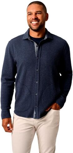 johnnie-O Men's Ruettiger Knit Shacket, Indigo in Saudi Arabia