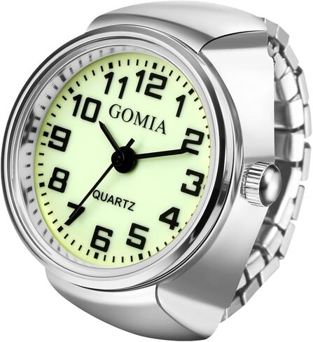 JewelryWe Luminous Finger Ring Watch: Gold Silver Plated Stretchy Elastic Band Round Quartz Analogue Retro Novelty Watches for Men Women for Valentine's Day in Saudi Arabia