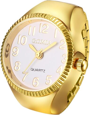 Lancardo Vintage Elastic Finger Watch: Round White Dial Quartz Movement Bling Gold Silver Tone Ring Watch for Women Christams in Saudi Arabia