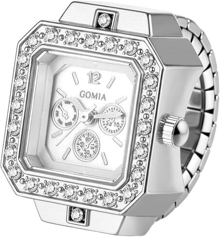 Lancardo Stunning Ring Finger Watch: Stainless Steel Stretch Band Square Bling Case Three-Eye Decoration Novelty Watches for Birthday Valentines Day in Saudi Arabia