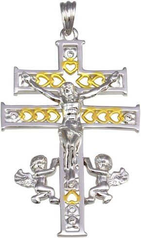 Sterling Silver Patriarchal Caravaca Cross with Angels Two Tone Pendant in Saudi Arabia