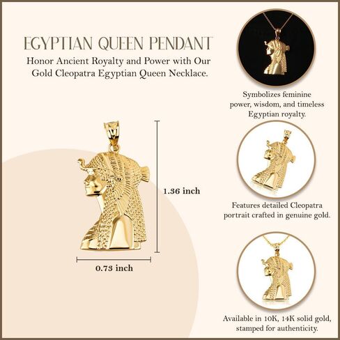 Gold Cleopatra Egyptian Queen Necklace | 10K or 14K Yellow, Rose, or White Gold | Choice of Pendant Only or Chain Length in Saudi Arabia