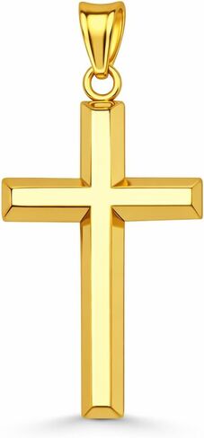 Italian 14K Solid Gold Flat Tube Cross Pendant for Men & Women - Real 14K Yellow Gold Cross Pendants for Women Religious Faith Catholic Jewelry (45 x 25MM) in Saudi Arabia