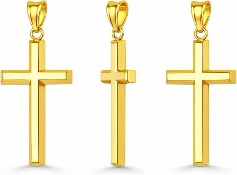 Italian 14K Solid Gold Flat Tube Cross Pendant for Men & Women - Real 14K Yellow Gold Cross Pendants for Women Religious Faith Catholic Jewelry (45 x 25MM) in Saudi Arabia
