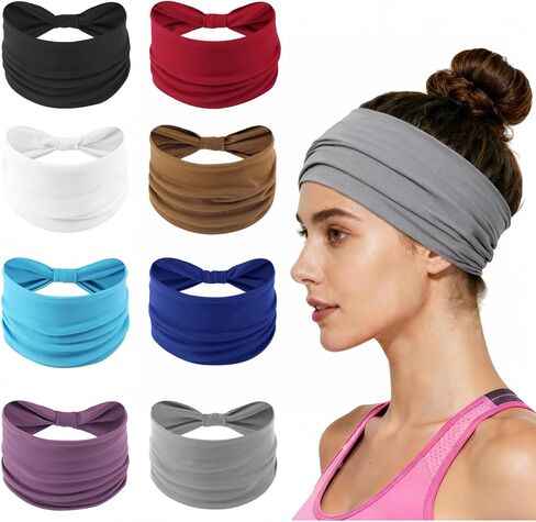Wide Elastic Head Bands,Fashion,Makeup, Large Knotted Soft Headband for Washing Face, Sports Stretchy Sweat Bands,Headbands for Women, Non-Slip Thick Hair Bands,Workout, Spa, Running, 8-Pack in Saudi Arabia