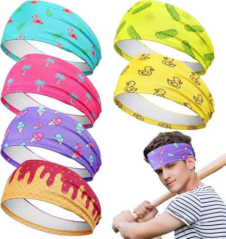 Riceshoot 6 Pack Ice Cream Baseball Headbands with 6 Fun Colorful Patterns Breathable Elastic Sports Sweatbands for Men Women Basketball Soccer Football Workout Team Gifts in Saudi Arabia