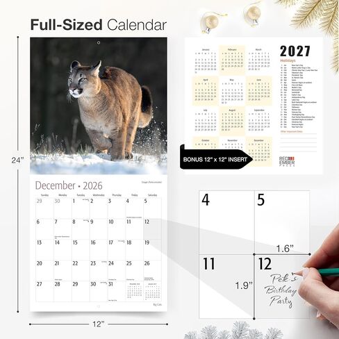 RED EMBER Big Cats 2026 Wall Calendar 12 Month | 12" x 24" Open | Thick & Sturdy Paper | Holiday Gift | Wildlife Animal Calendar 2026 in Saudi Arabia