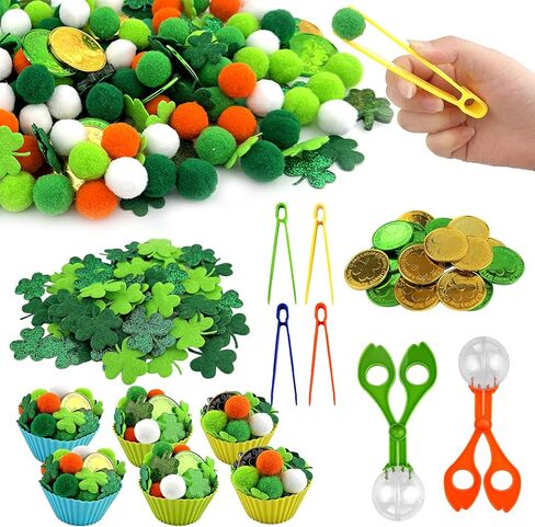 212Pcs St. Patrick‘s Day Shamrock Sensory Bin Fillers - Spring Sensory Collection: Learning Activities for Sorting, Counting and Fine Motor Skills in Saudi Arabia